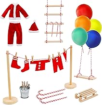 Elf Clothes and Accessories - 42pcs Christmas Elf Clothes Accessories Set Include Clothes Balloons Ladder Swing and mini Props Christmas DIY Craft Gift for Kids