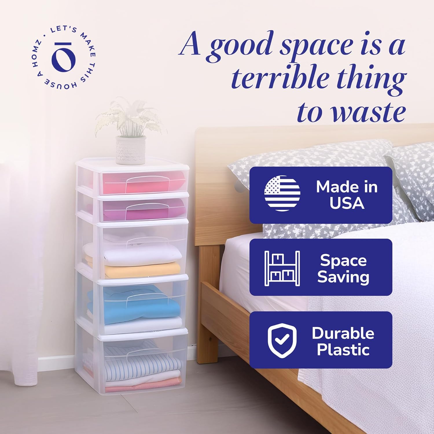 HOMZ 2-Pack Drawer Tower, 5-Tier Clear Plastic Storage Organizer Unit, White Frame - Multi-Purpose Container Drawers for Bedroom, Bathroom, and Office Organization - Image 7