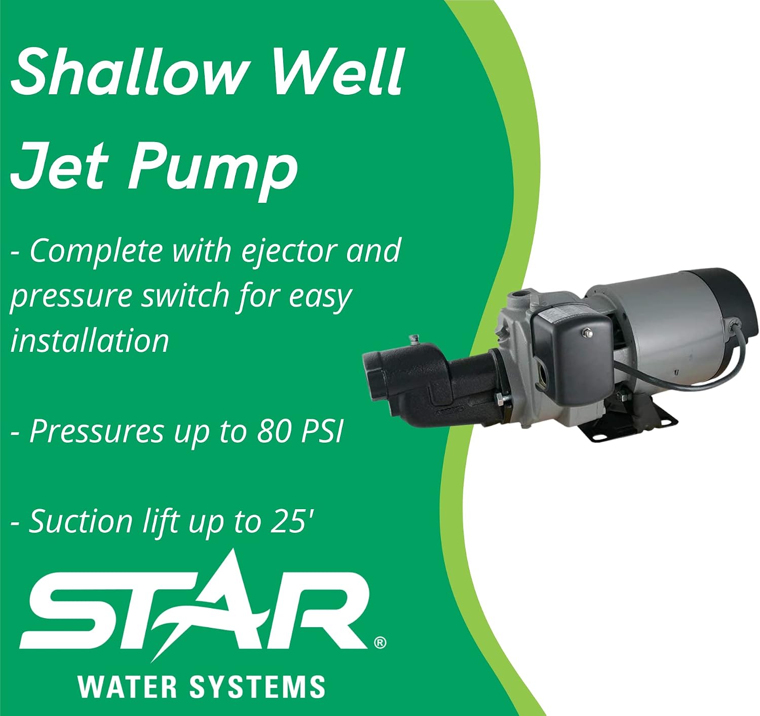 Star JHU10S High Pressure 1 HP Shallow Well Jet Pump, Cast Iron, Made in the USA using a Majority of US Content