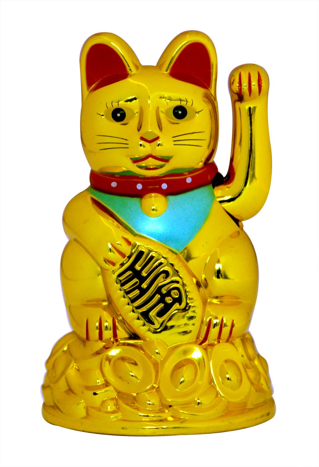 Vastu Art Plastic Cat Sitting On Money Ingots, Gold