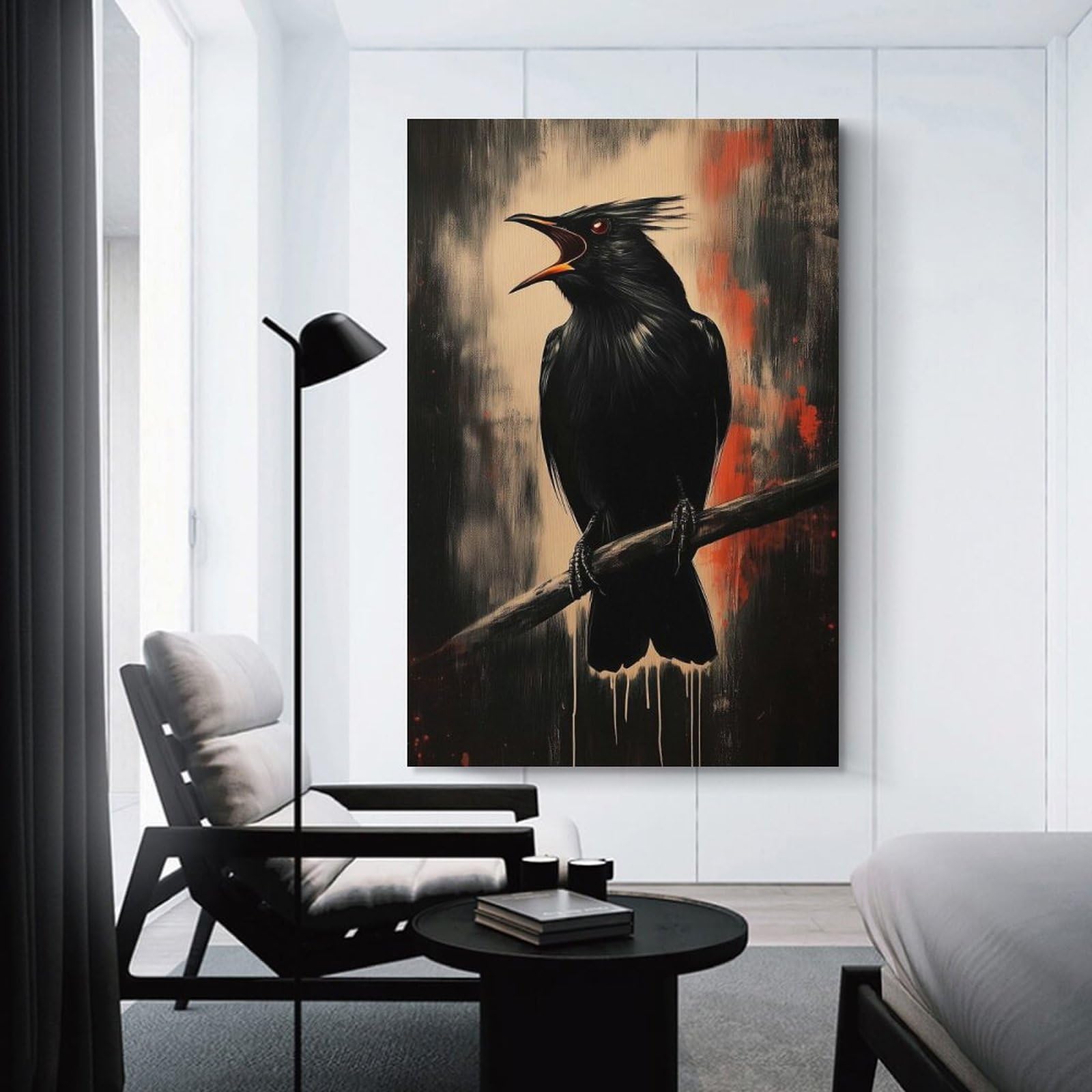 Junmoney Black Raven with Red Eyes Decorative Canvas Print, 24x36inch(60x90cm), for Gallery Wall Decor And Room Displays, Wall Decor Suited to Curated Displays
