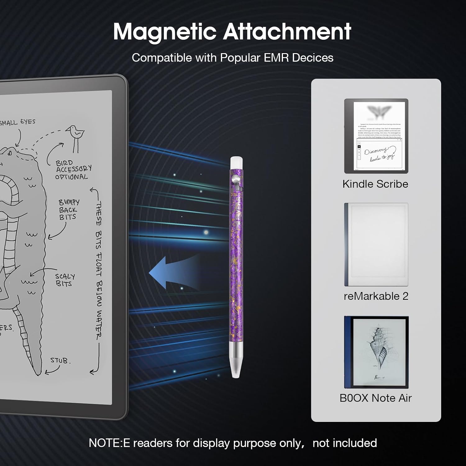 Titanium Magnetic EMR Stylus for E-Ink Devices, Retractable Magnetic Digital Pen with Precision Fine Tip, Lightweight Writing Pen Compatible with Remarkable 2, Kindle Scribe, BOOX, Supernote, Purple