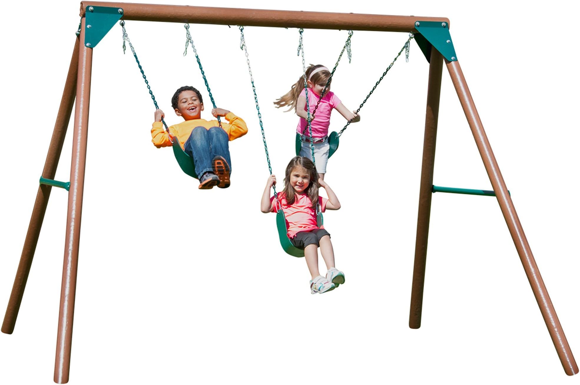 Swing-N-Slide WS 8341 Solstice Swing Set Wooden Pole Set with Three Swing Seats & Hardware