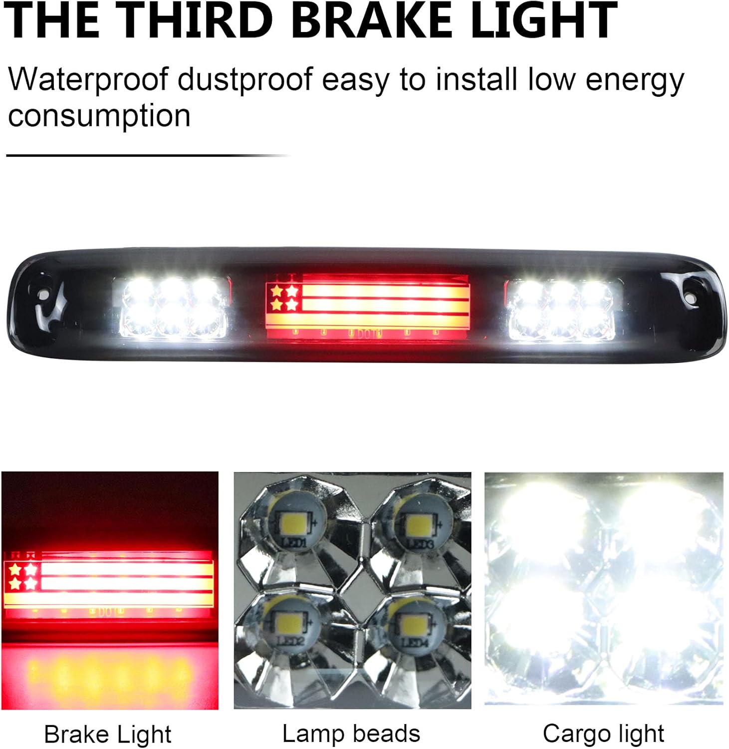 Tresound LED Third 3rd Brake Light for 1999-2007 Chevy Silverado GMC Sierra 1500 2500 3500 HD Classic, Rear Cargo Lamp High Mount Stop light
