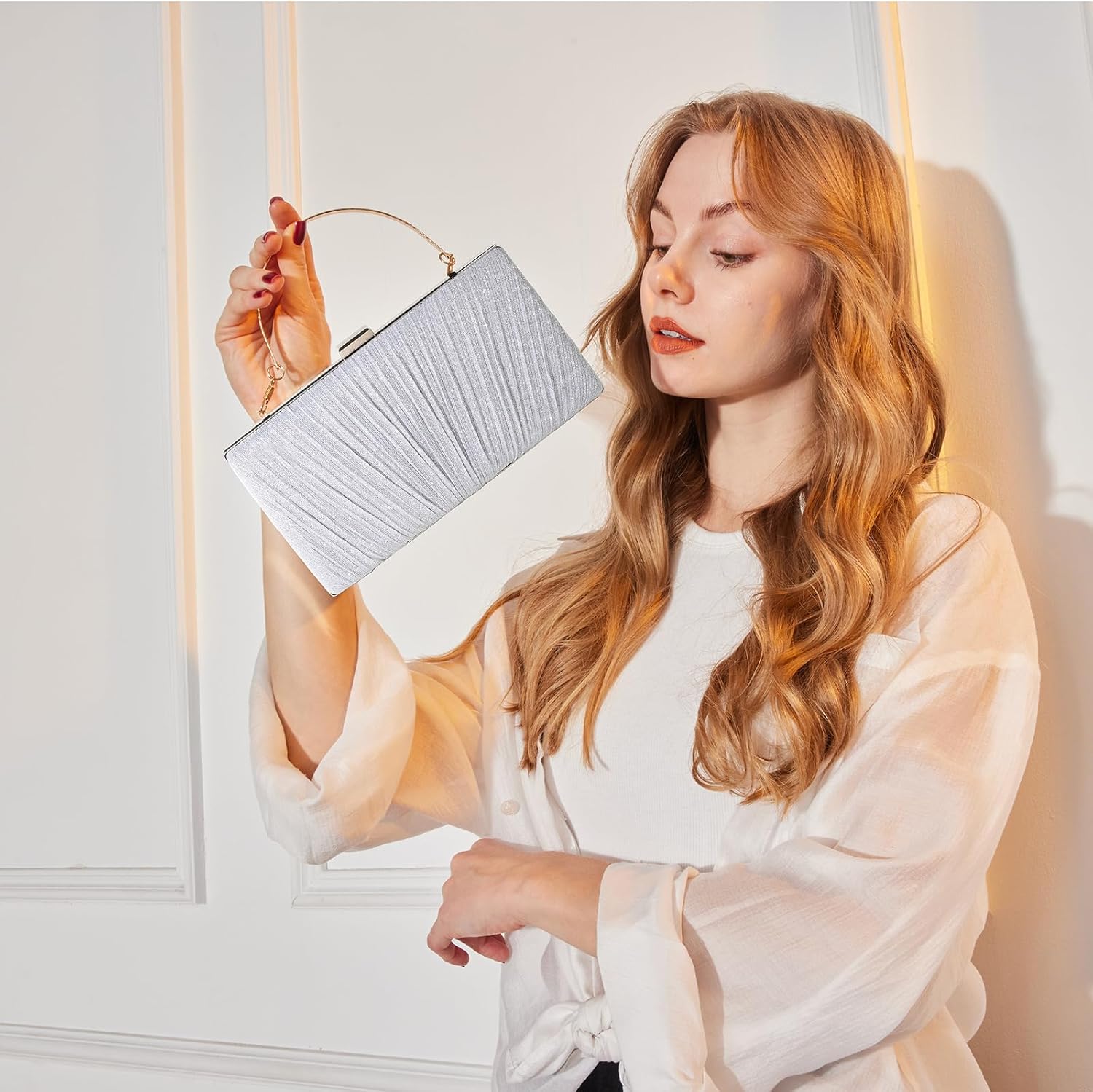 Kseymeir Clutch Purses for Women Pleated Evening Handbag with Chain Prom, Cocktail, and Wedding | Pleated, with Chain, Prom, Cocktail, Wedding - Image 3