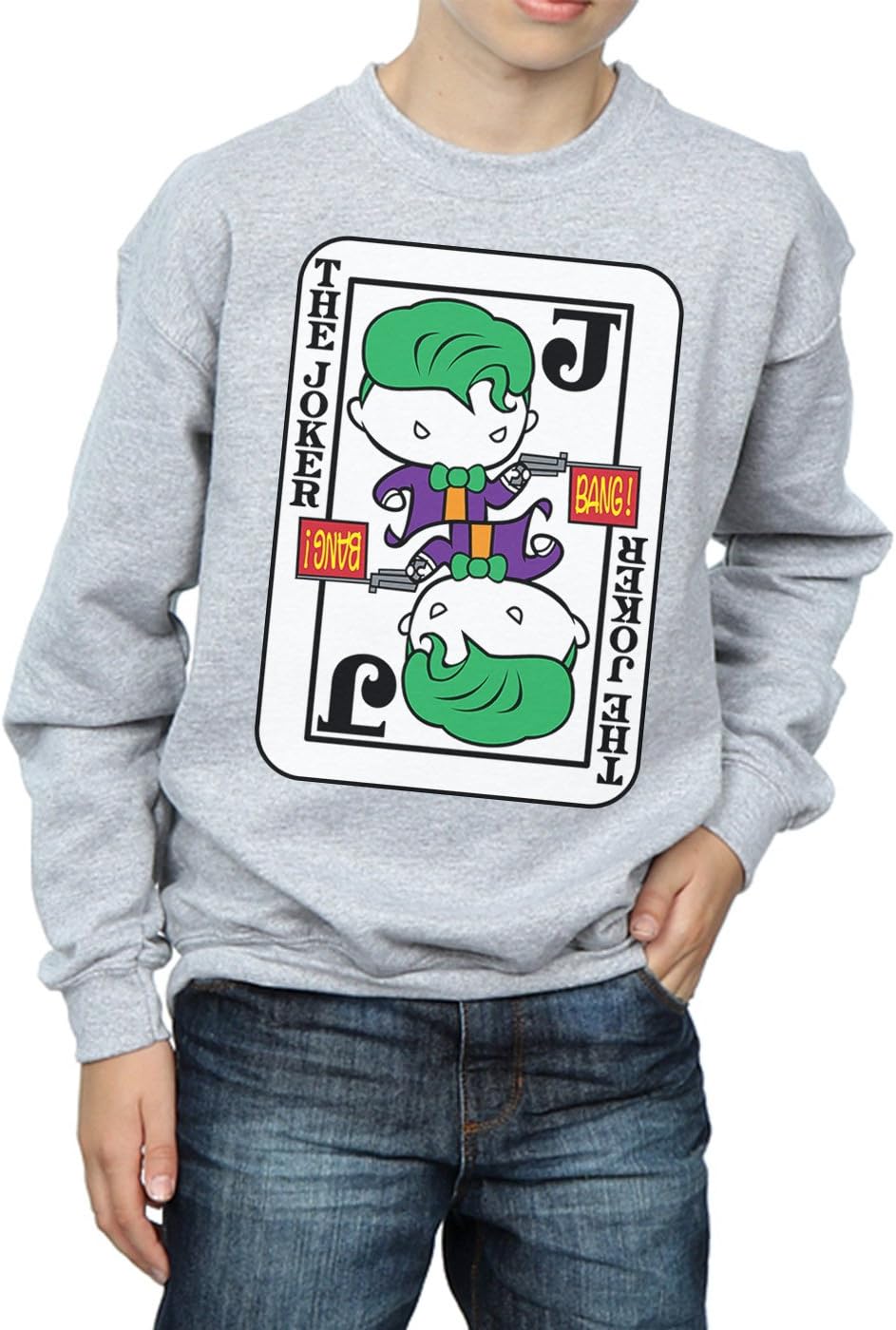 DC Comics Boys Chibi Joker Playing Card Sweatshirt 5-6 Years Sport Grey