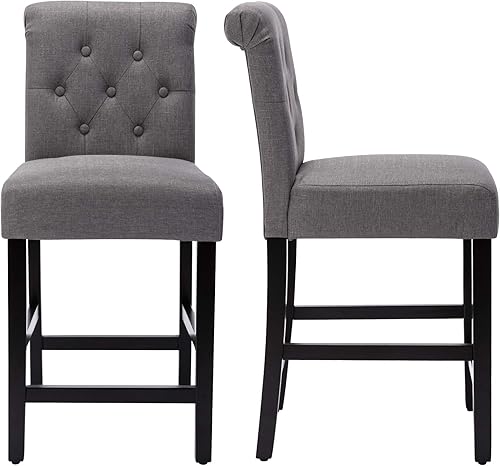 GOTMINSI Taburetes de bar de 24 pulgadas para isla de cocina, juego de 2 taburetes de bar de tela, taburetes de bar tapizados con parte trasera