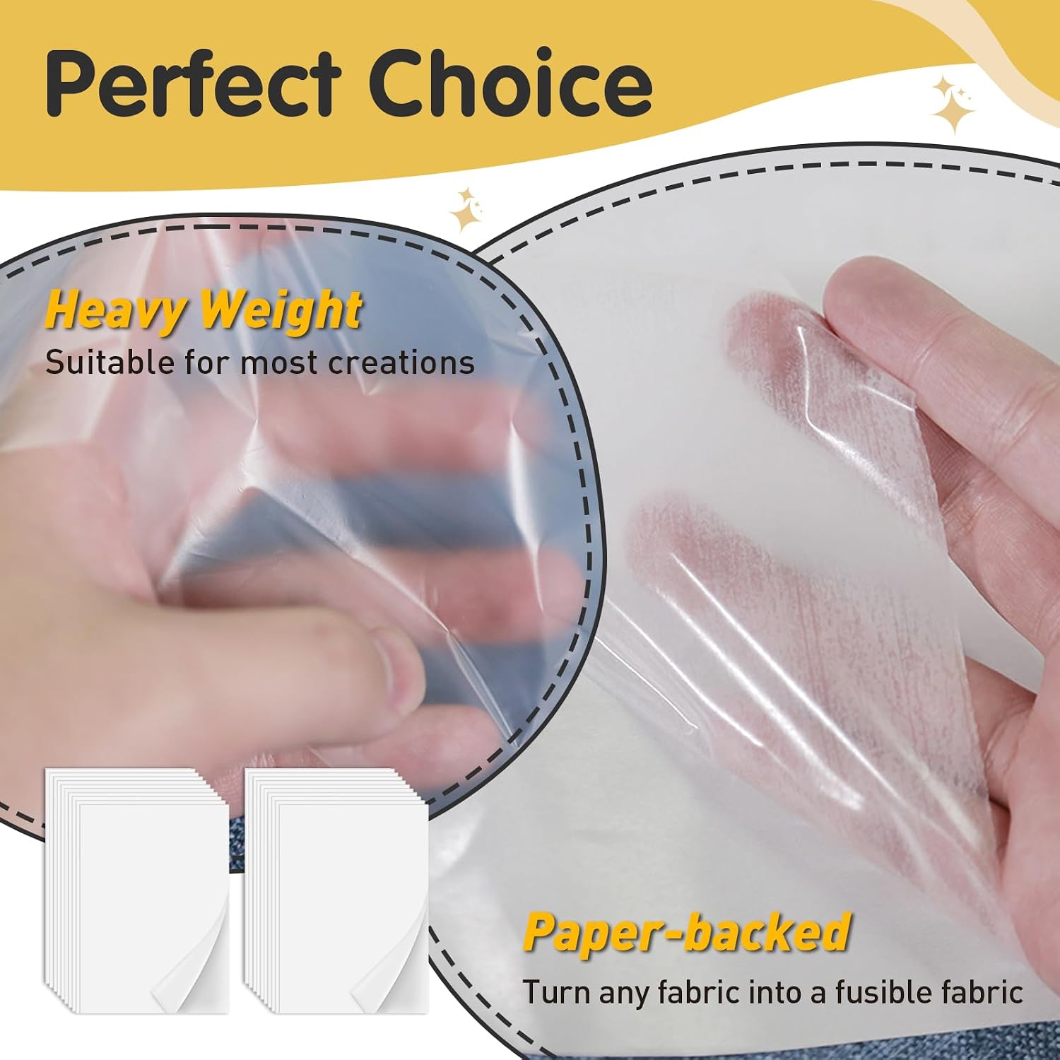 Iron On Adhesive Sheets 20PCS, Heavy Weight Double-Sided Heat Melt Fabric Glue Sheet, A4 Size Fusible Adhesive Sheets, Press-on Patch Iron On Tape, Fusible Interfacing for Sewing, Heat and Bond