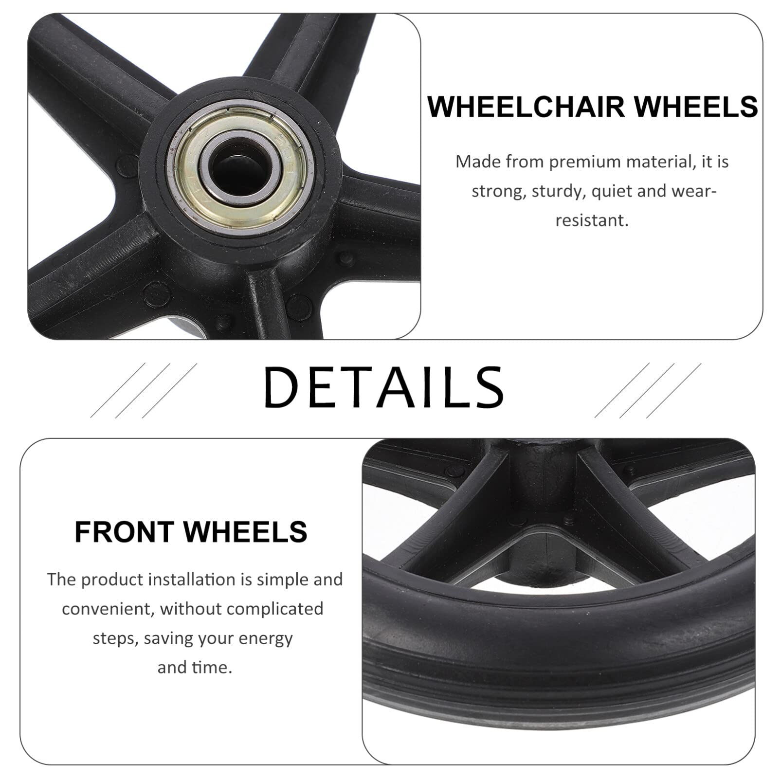 iplusmile Ruedas Delanteras de Repuesto para Sillas de Ruedas Rodamiento Silencioso, Material Abs y Acero, Ideales para Uso Interior y Exterior, Accesorio Portátil Resistente
