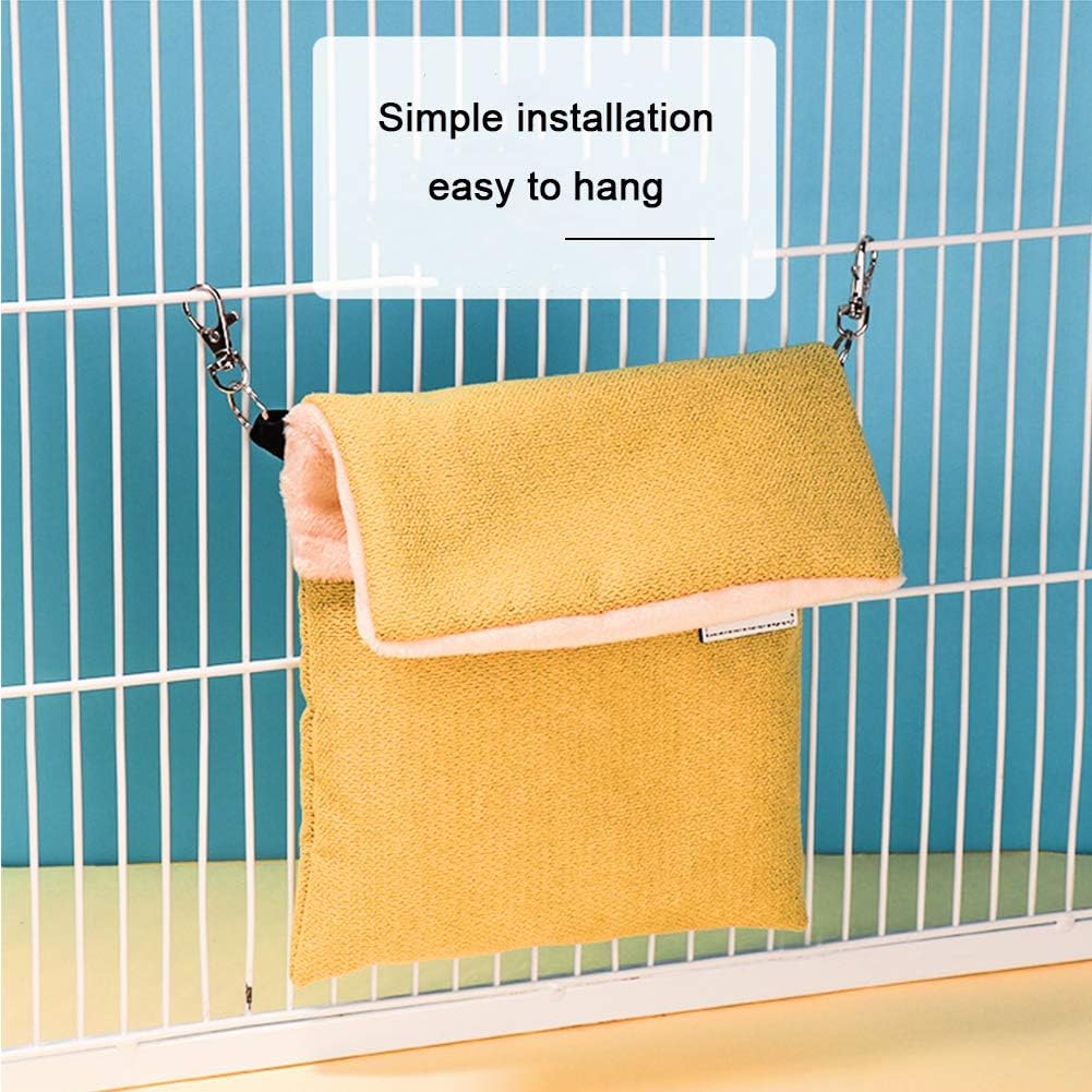 La La Pet Small Hanging Sleep Pouch with Heated Warm Compartment Hammock for Hamster Rat Sugar Glider Squirrel Ferret - Warm Nest Hideout Cave Cage Accessories (Blue, M)
