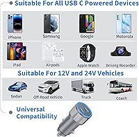 Vista 7 de 【MFi Certified】iPhone Fast Car Charger, Linocell 60W Dual PD Car Power Cigarette Lighter USB-C Car Charger Fast Charging+2Pack Type-C to Lightning