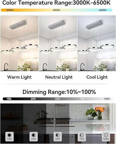 Miniatura 3 de Lámpara de araña LED moderna cromada de 54 W, 3000-6500K regulable moderna lámpara colgante con control remoto, luz de isla ajustable en altura para