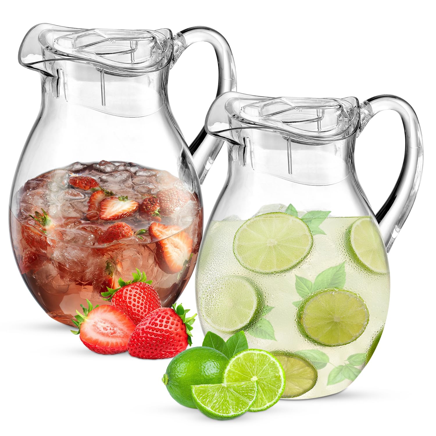 2-Pack Plastic Pitcher (72 oz), Clear Acrylic Water Pitcher with Lid, Fridge Jug, BPA-Free, Shatter-Proof, Great for Iced Tea, Sangria, Lemonade, Juice, Milk, and More