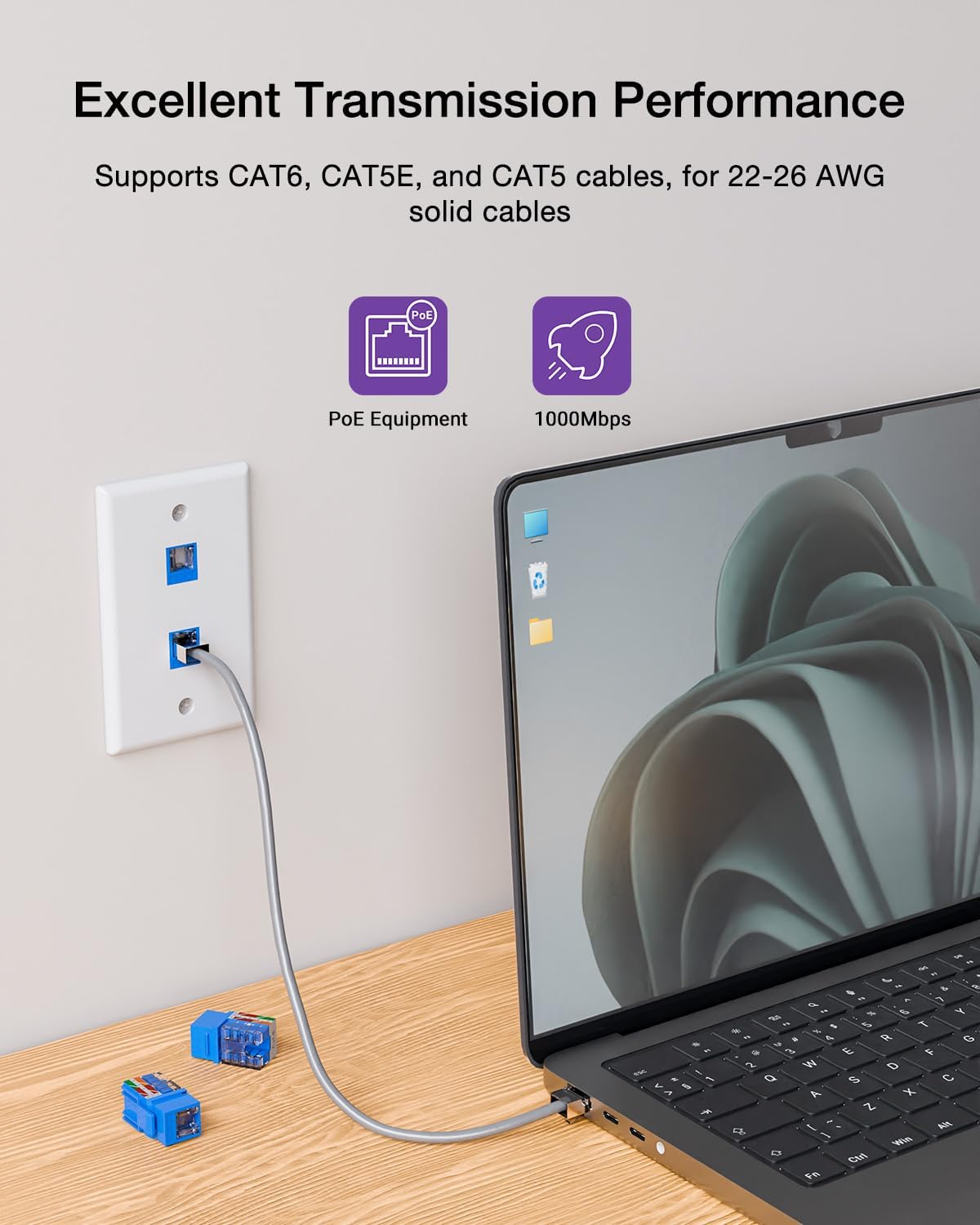 VCELINK Speed Termination Keystone Tool with 25-Pack RJ45 Cat6 Keystone Jacks Blue