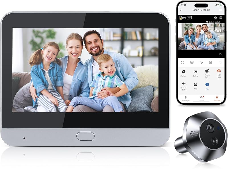 HAPYTHDA WiFi Ajtókamera 4,3" Monitorral - 1080P Digitális Kémlelőnyílás, 90° Látószög, PIR Mozgásérzékelő, 5000mAh Akku, Éjjellátó