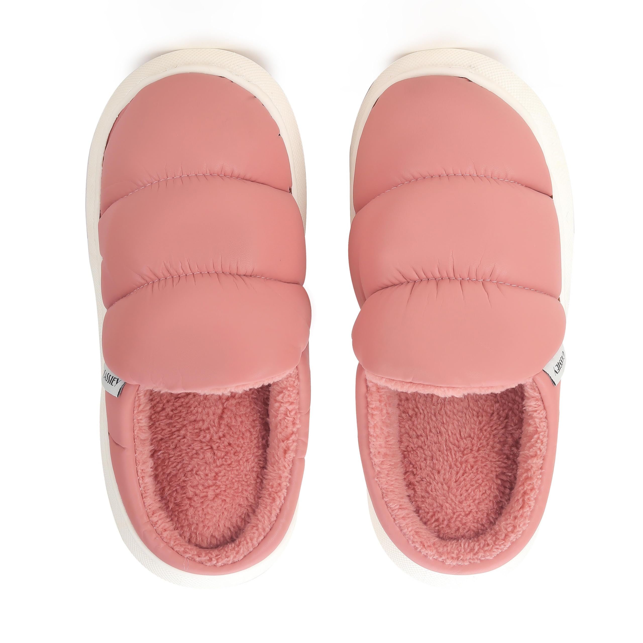 CASSIEYSlippers for Womens Winter Home Indoor Outdoor Thick Sole Waterproof down Cotton Fur Slipper