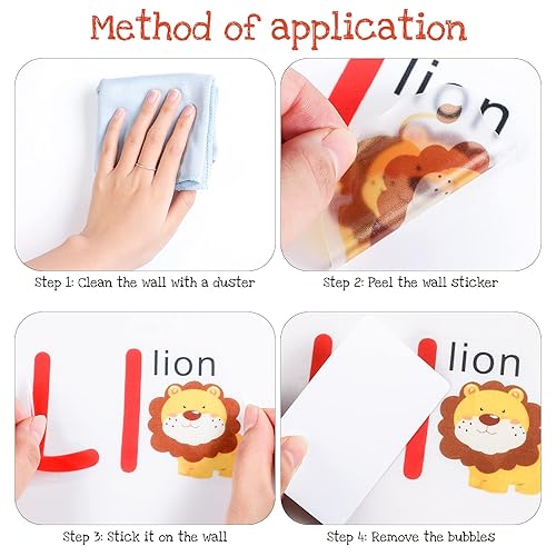 Miniatura 3 de 6 hojas de calcomanías de pared ABC, calcomanías educativas del alfabeto grande para niños pequeños, letras de animales de dibujos animados,