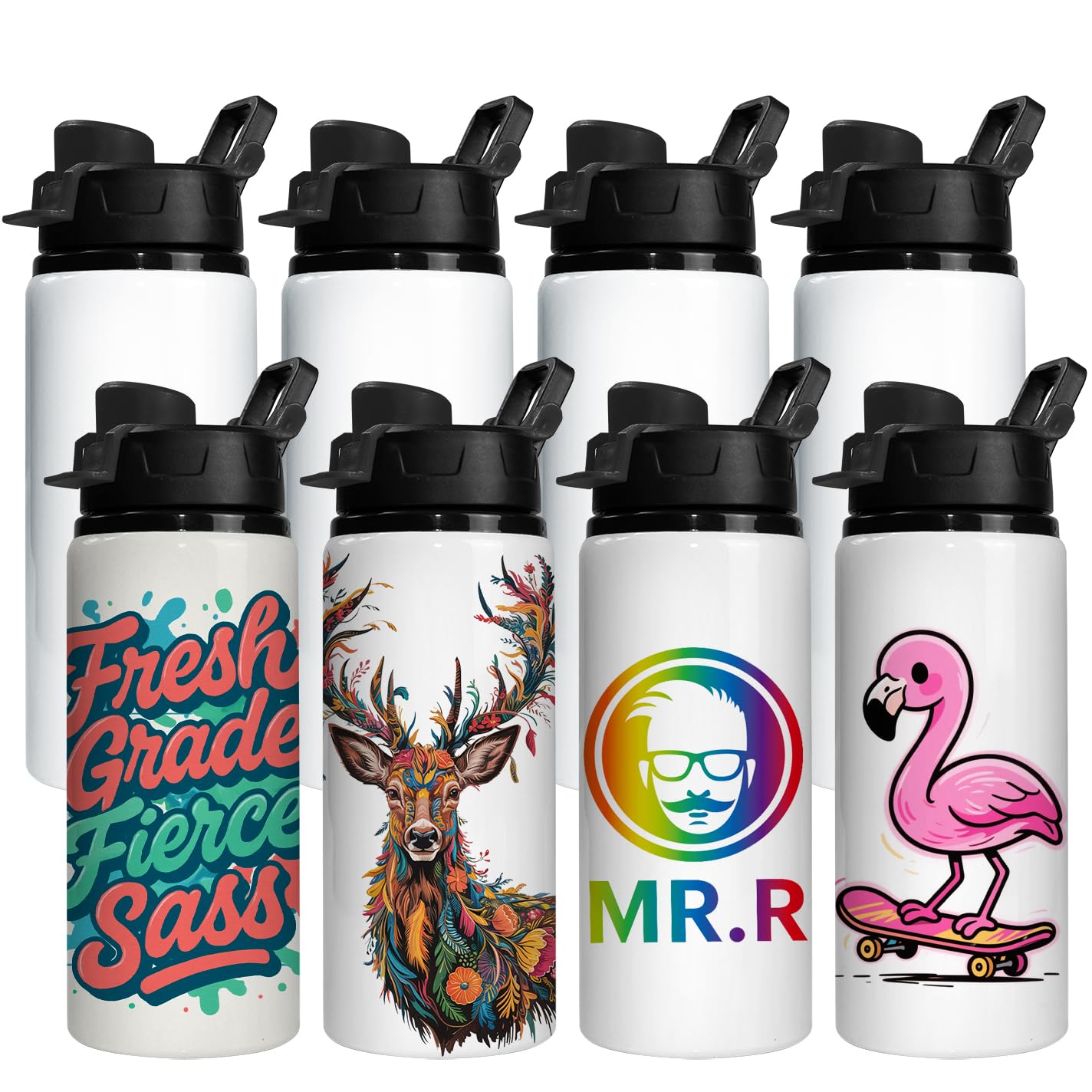 MR.R 8 pack 20oz sublimazione spazi vuoti colore nero tappo grande bocca alluminio sport acquatico bottiglia 600ml