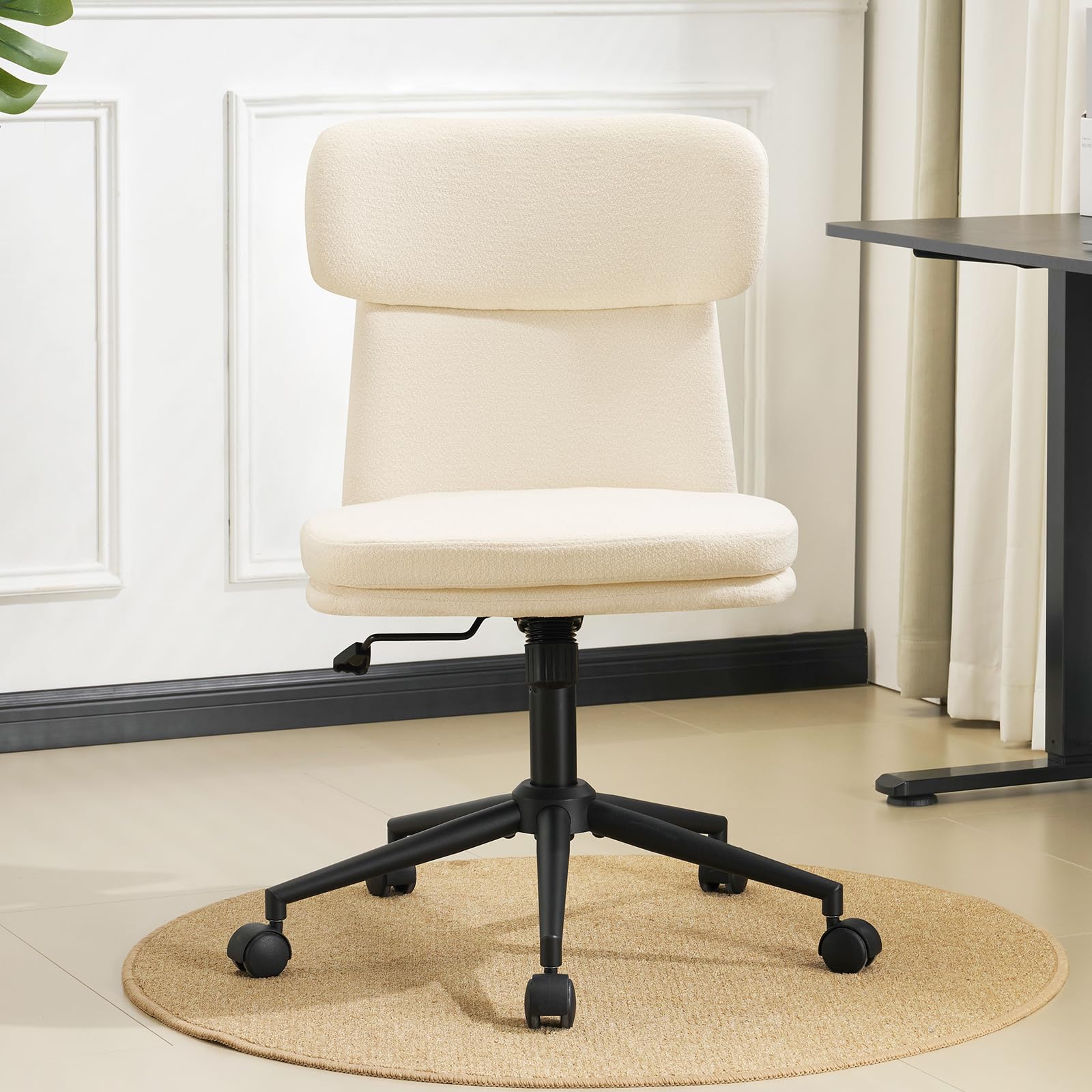 Chaise de Bureau en Chenille Fauteuil de Bureau Chaise de Coiffeuse, Fauteuil Bureau Réglable en Hauteur avec Dossier Inclinable Pivotante à 360°, Ergonomique pour la Chambre (Blanc-1)
