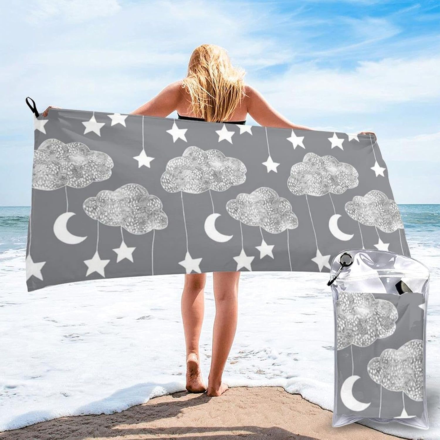 NA Sailing Dreams Clouds Charcoal Grey Beach Towel Bath