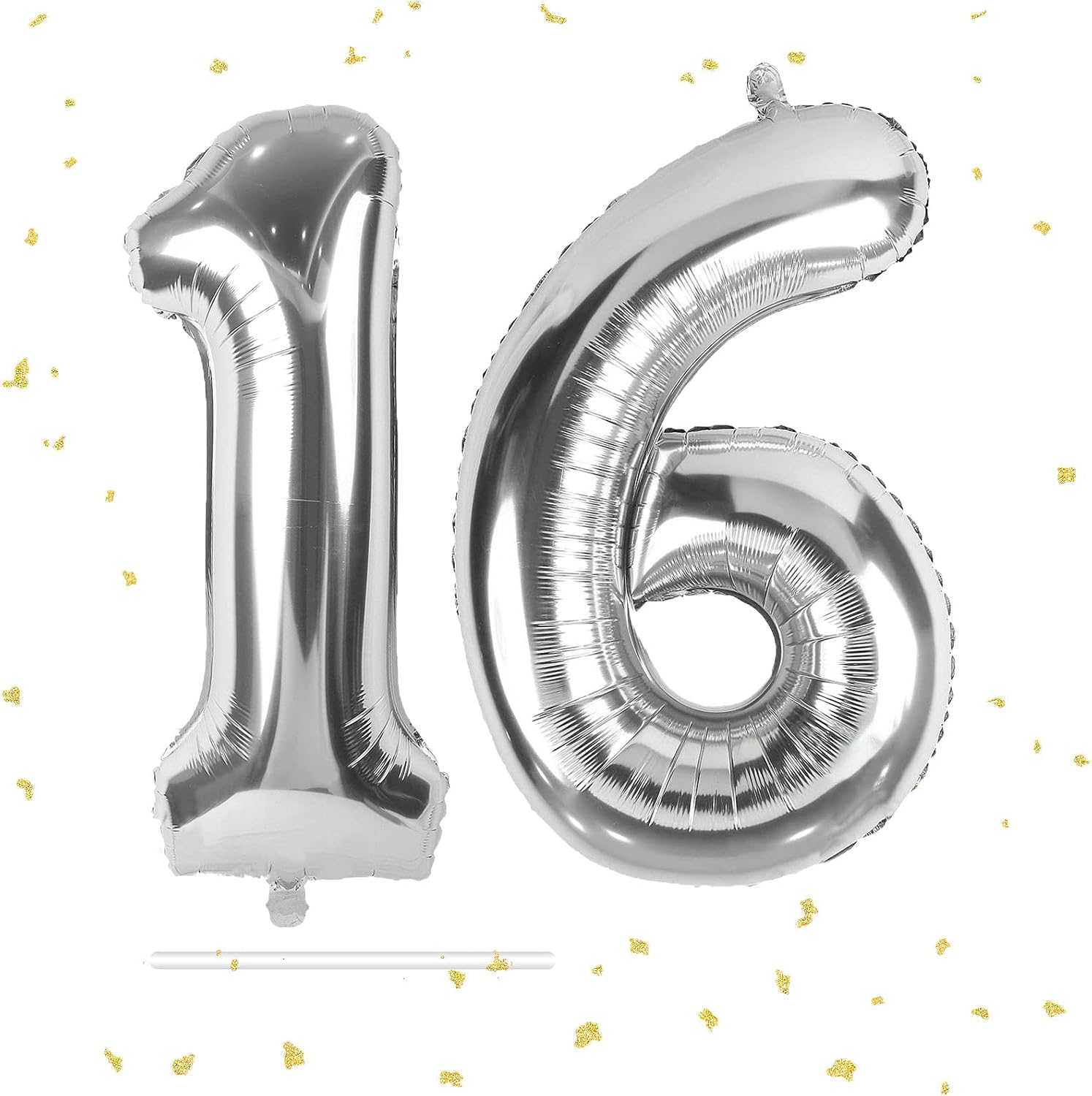 KAINSY 40 Inch Silver Large Numbers Balloons 16, Number 16 Digit 16 Helium Balloons, Foil Mylar Big Number Balloons for Birthday Party Anniversary Supplies Decorations (Silver Number 16)