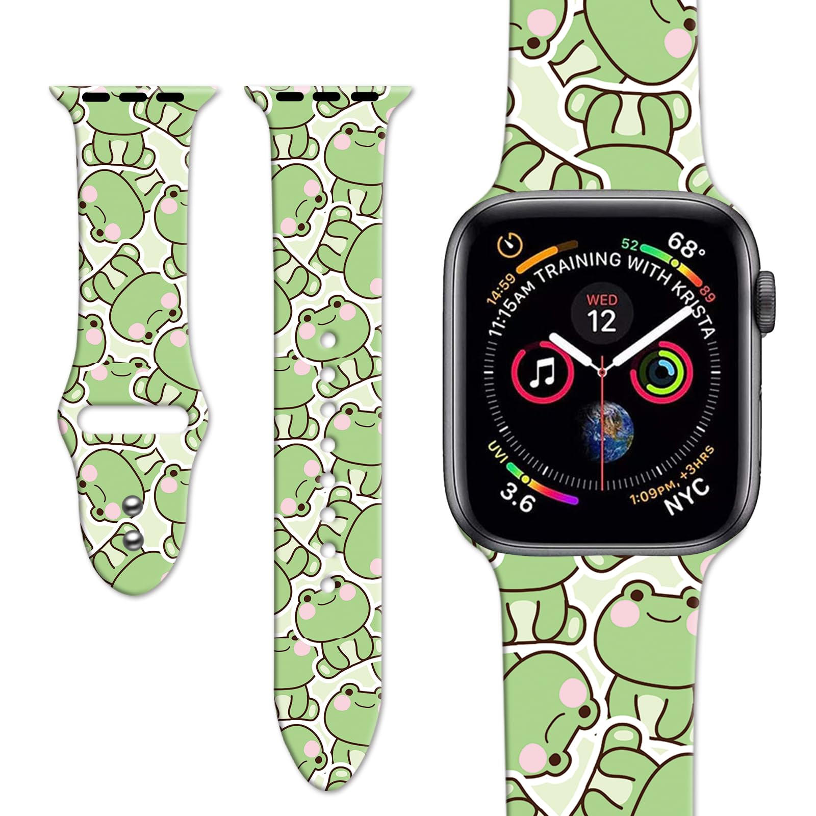 Cute Frog Watch Bands for Apple Watch 38mm/40mm/41mm Women Girls Gifts, Kawaii Frogs Pattern Prints Adjustable Wristbands Soft Silicone Replacement Strap for iWatch Series 7 6 5 4 3 2 1 SE