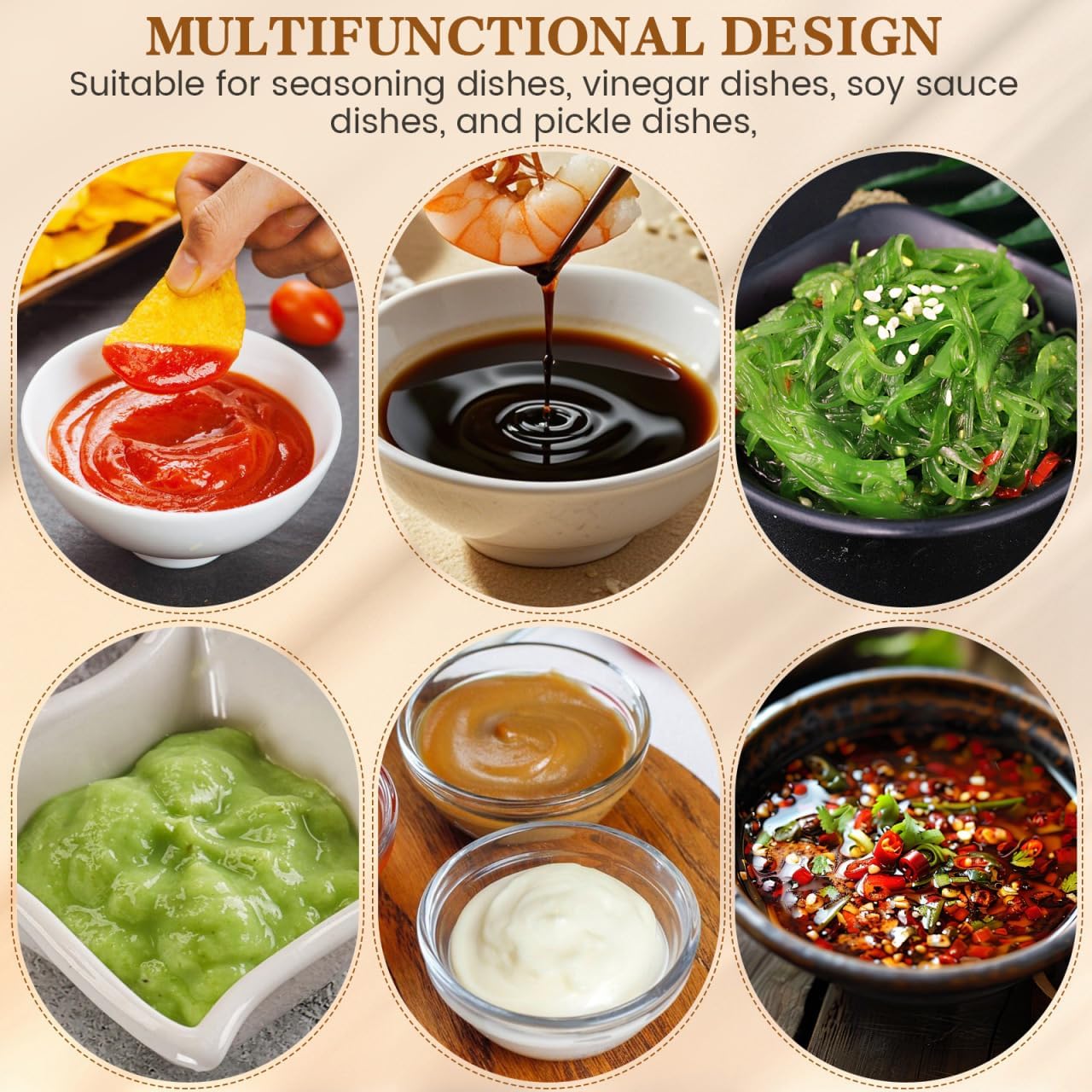Zerodeko 20 Pcs Sauce Cups Mini Sauce Bowls for Sushi Tableware Dipping Cups Plastic Condiment Bowls 2.95 in Small Appetizer Plates for Vinegar Soy Bbq Home Dining