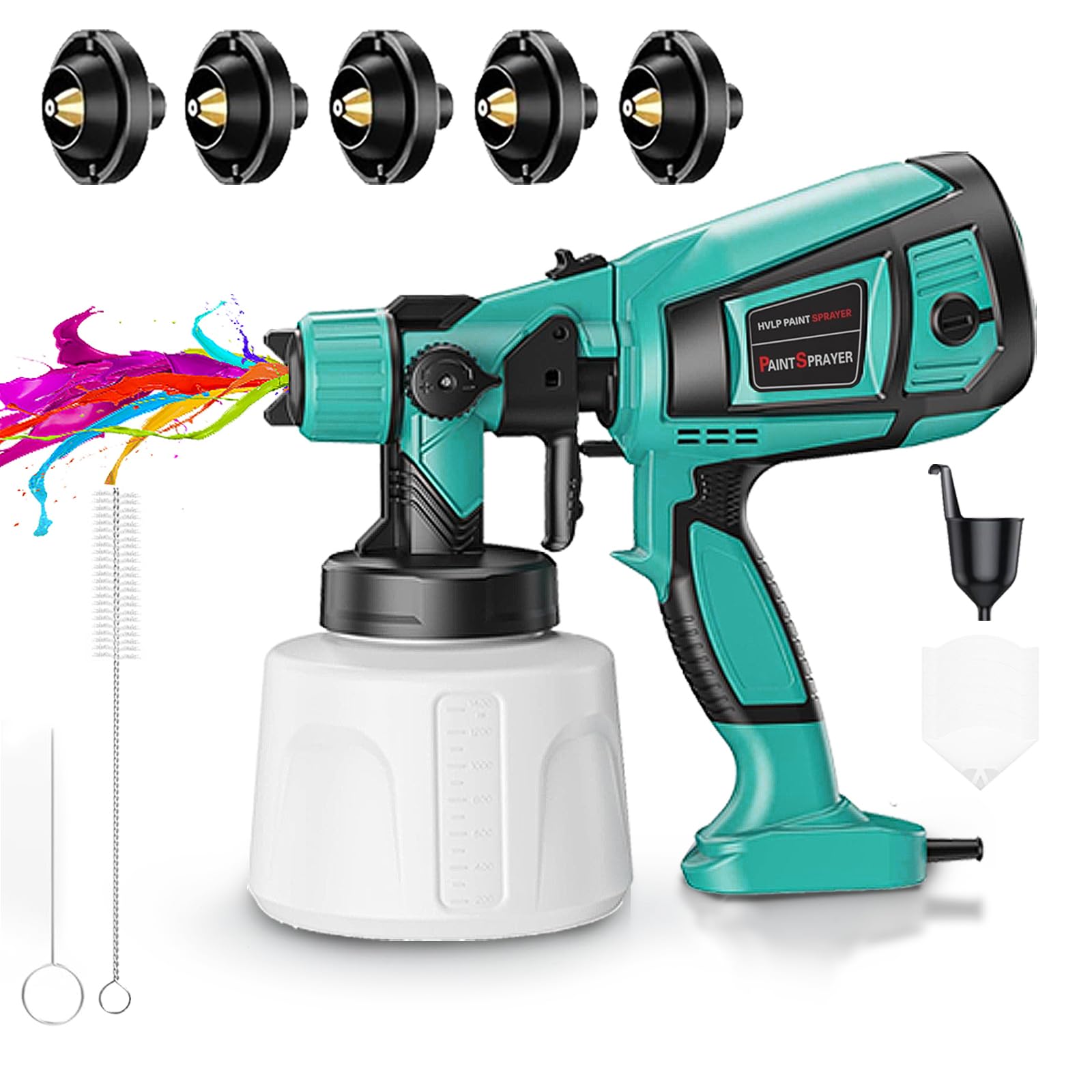 TOPALL Farbsprühsystem Wandfarbe,850W 32000PRM 1400ML HVLP Farbspritzpistole,Farbsprühpistole Wandfarbe,Farbsprühgerät,mit 5 Düsen und 3 Muster,Farbpistole für Wandfarbe,Gartenzaun, Wände,BlauN