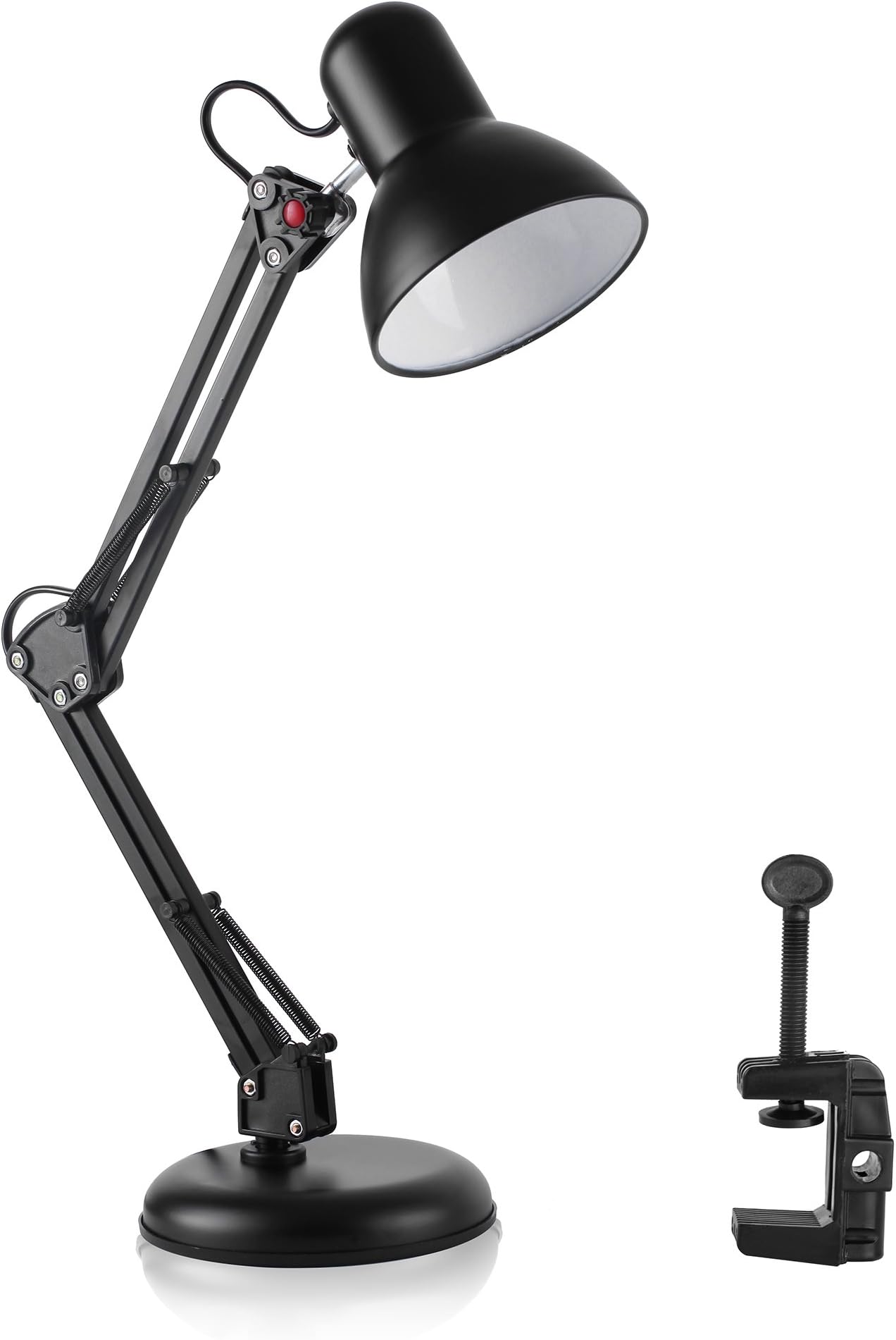 Swing Arm Desk Lamp,Clamp-on Table Light with On/Off Switch,2 in 1 Metal Classic Architect Style for Study Room,Office,Studio,Dormitory(Black)(Small)