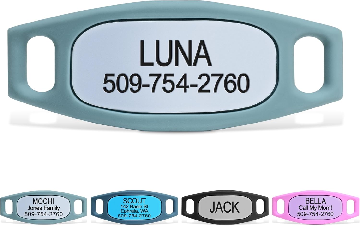 GoTags Silent Dog Tag, Personalized Engraved Silicone and Cat Name Pet ID Tags, Soundless Quiet Slide On Nameplate for Collars, No More Jingling Tags (Teal, Small)