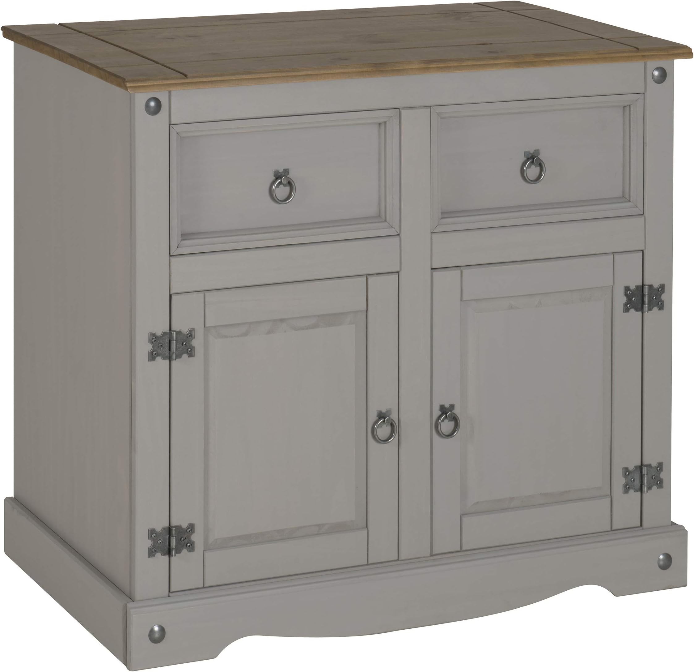 Mercers Furniture Corona Premium Grey Wax 2 Door Sideboard, H-80cm W-91cm D-43cm