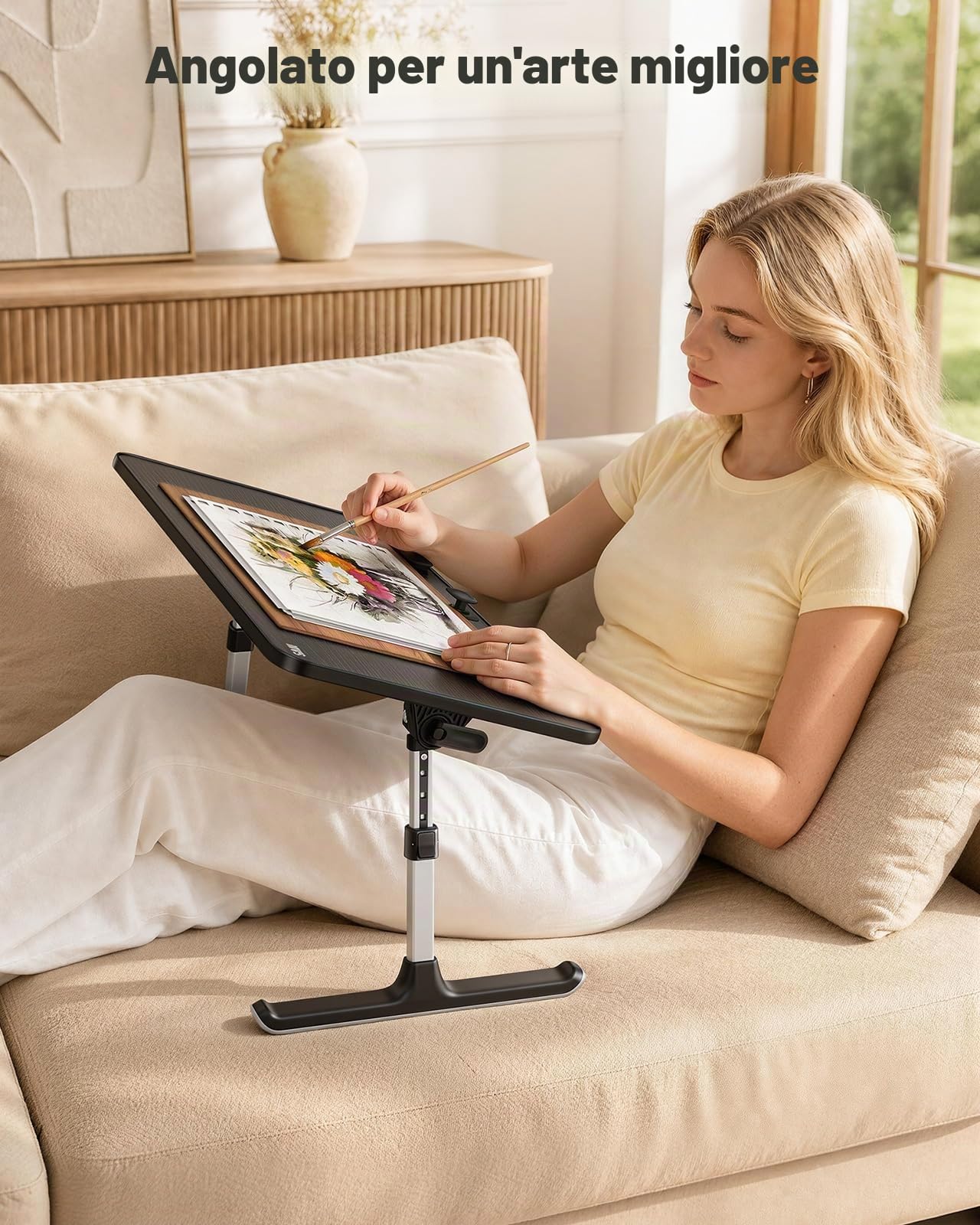 Tavolo, SAIJI Tavolino da letto, Supporto pc Portatile regolabile a 5 altezze, lapdesk pieghevole, per divano divano pavimento lavoro studio lettura scrittura mangiare (52 * 30cm nero)