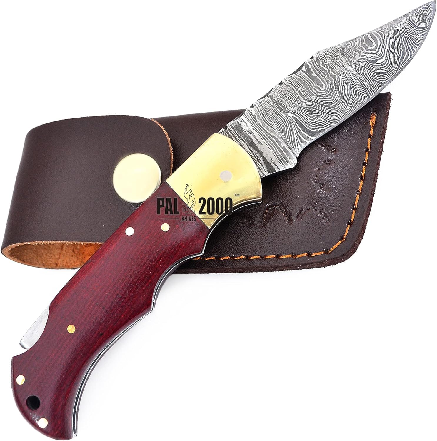 PAL 2000 KNIVES Coltello tascabile pieghevole in acciaio Damasco fatto a mano personalizzato con fodero 4007