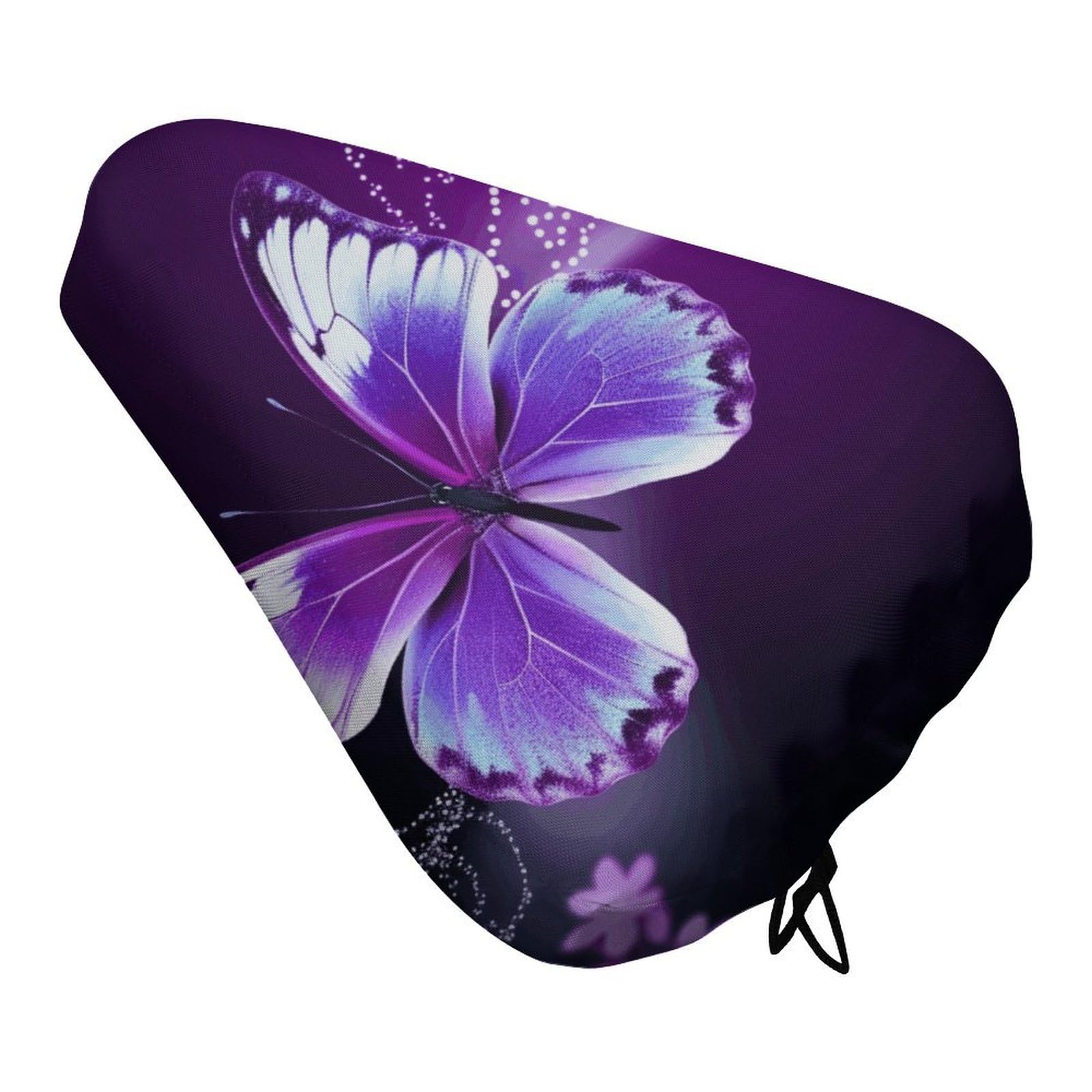 Waterproof Bike Seat Cover Lovely Purple Butterfly Printed Comfortable Bike Seat Cover with Drawstring Seat Cover Mountain Bike Seat Cover Rain Dust Protective Cushion Saddle Cover