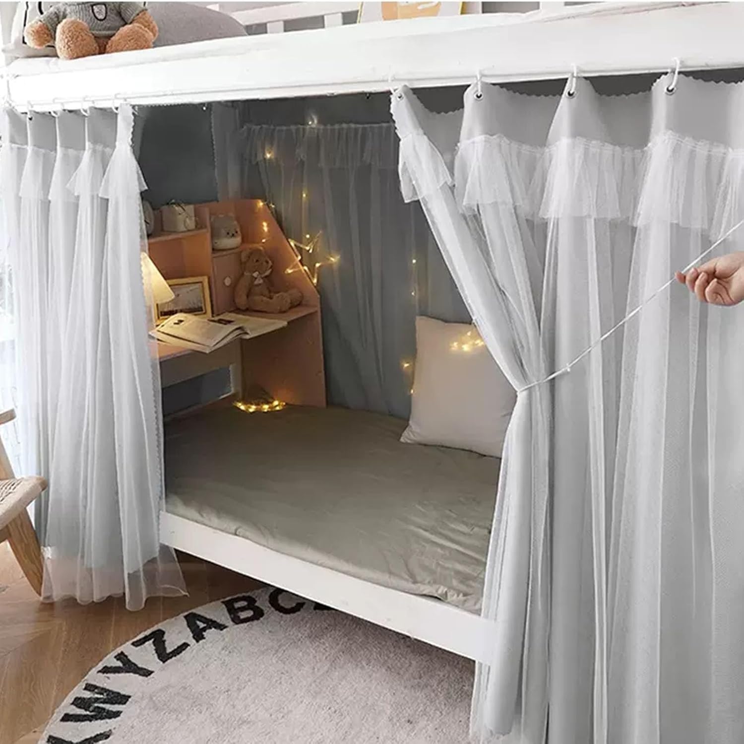 Bunk Bed Curtains, Dormitory Blackout Curtains, Dust-Proof Blackout Cloth with Mosquito Net, Polyester Fabric is Easy to Clean, Student Dormitory Privacy Protection (Blue 1.5m)