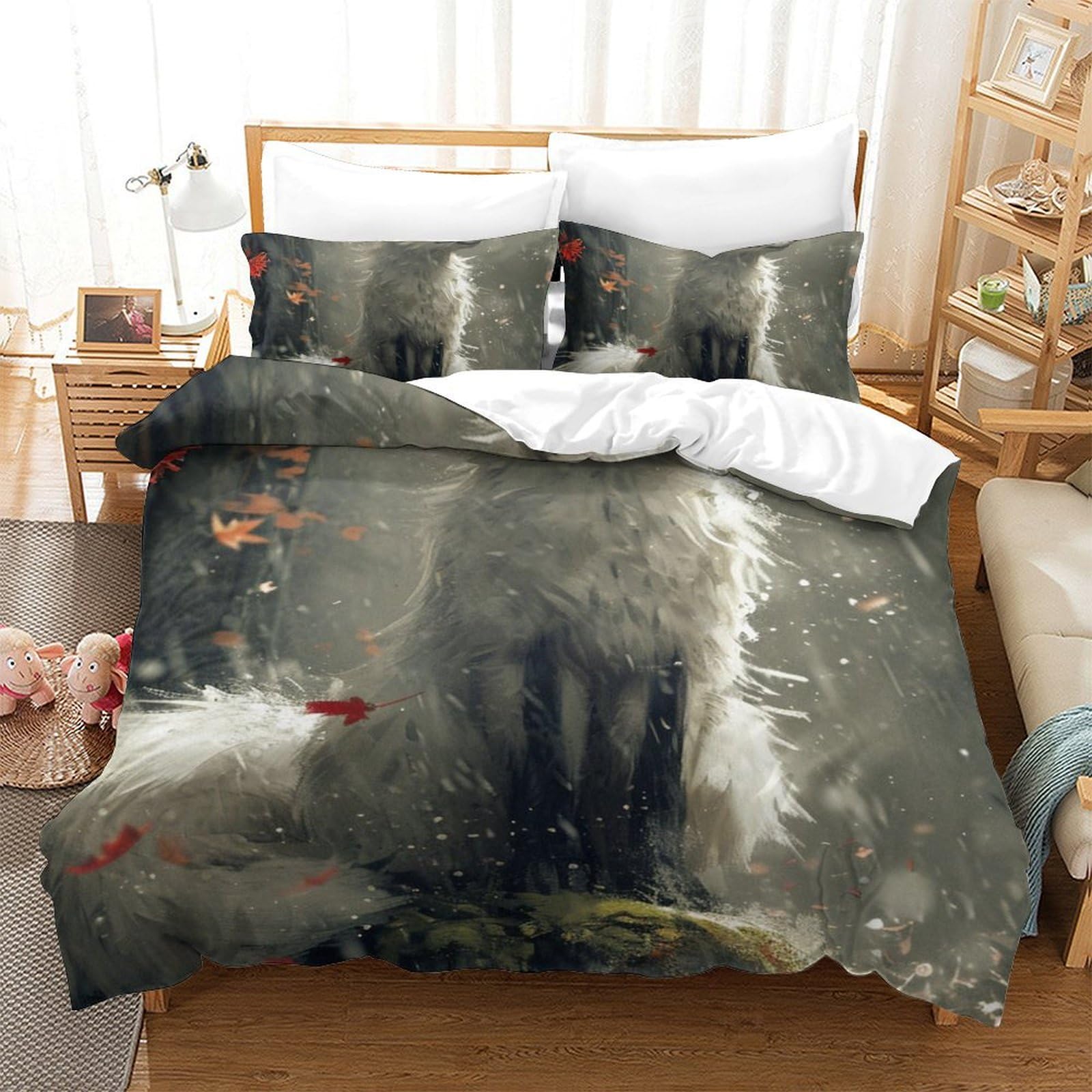 Housse de couette renard 3D respirante anti-plis pour lit king 220x240cm