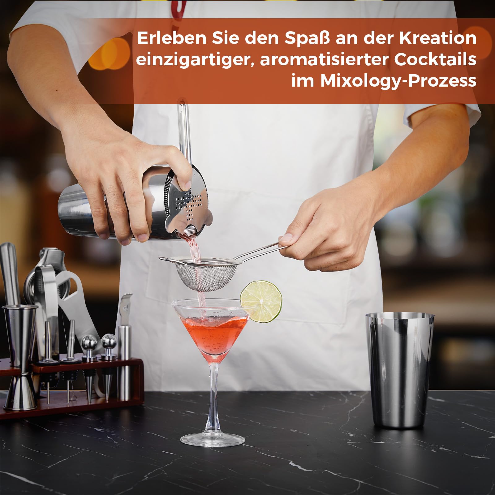 Sosayet Shaker Cocktail Kit - 825ML Boston Shaker INOX + Doseur Cocktail + Pilon + Accessoire Bar - Professionnel Kit Barman Mojito pour Cadeau Homme