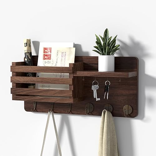 Miniatura 1 de Soporte para llaves de pared, soporte de pared para pasillo, decoración de granja, soporte de correo con 10 ganchos para llaves, moderno estante