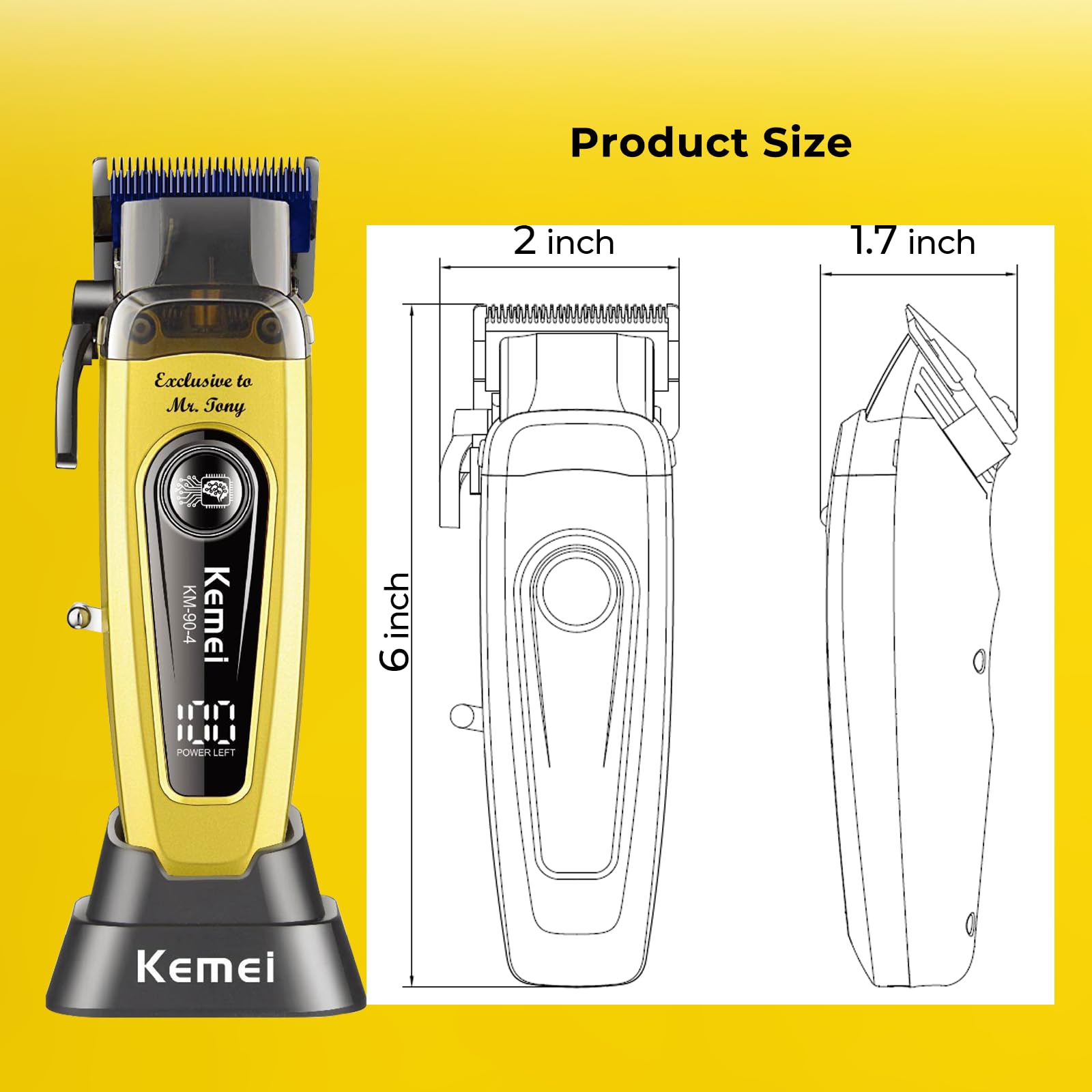 KEMEI KM-90-4 Professionelle schnurlose Haarschneidemaschine, verstellbare Klinge, Haar- & Bartschneider, USB wiederaufladbar, Geschenk für Männer