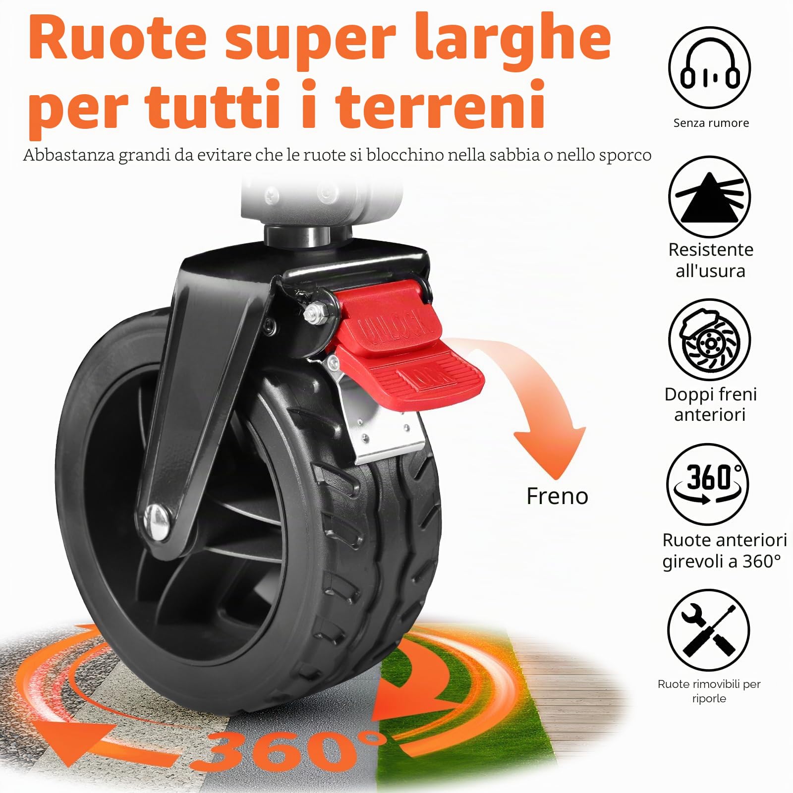 BELEEV Carrello Spiaggia Con Freno, Carrello da giardino pieghevole adatto a tutti i terreni, Ruote girevoli a 360°Grande capacità 130L 100KG, Carro Plegable Spesa Giardino Campeggio Shopping Sport