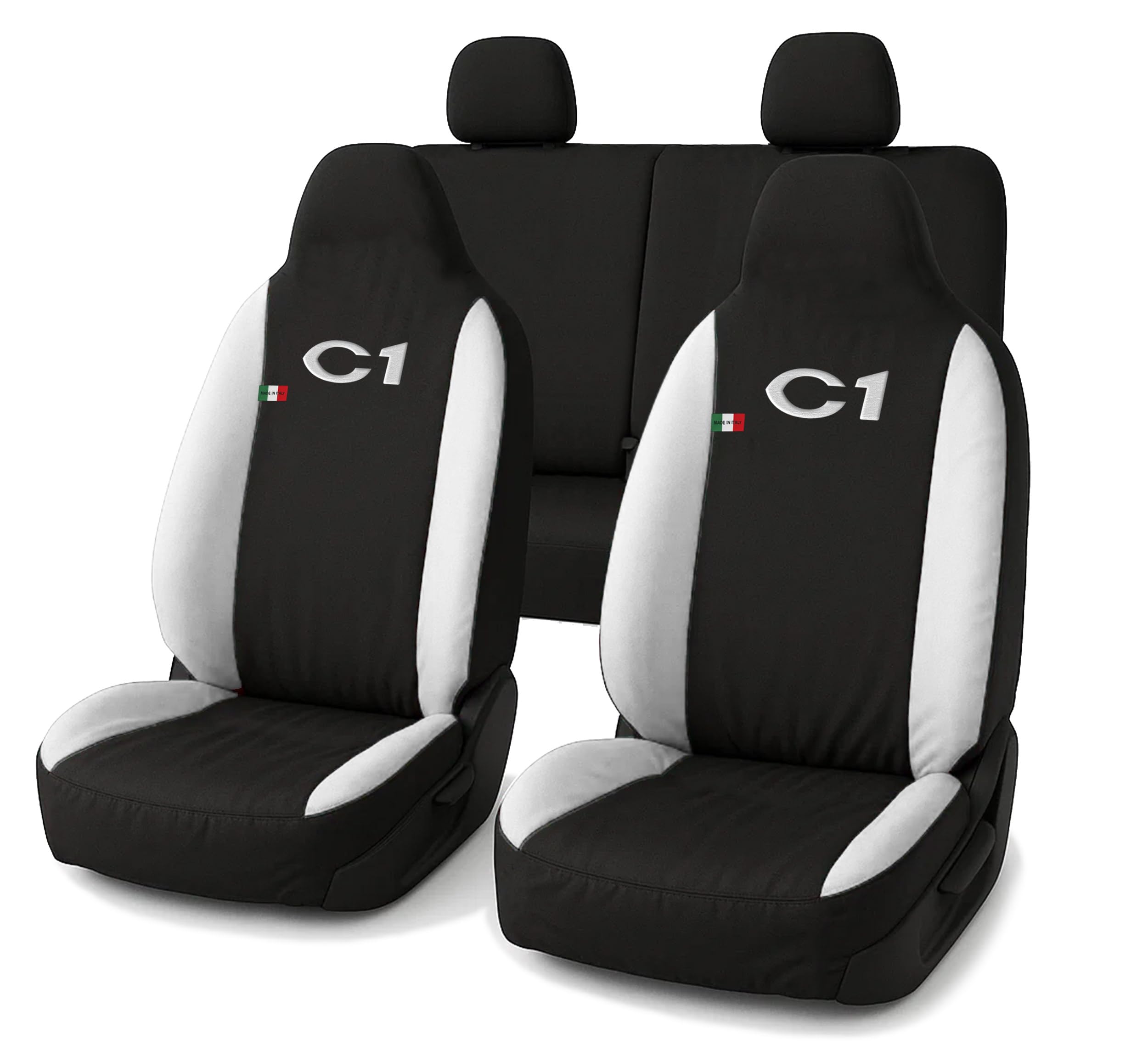 Auto Accessori Lupex - Housses pour siège de Voiture, compatibles Housses de siège de Voiture pour C1, Noir Blanc, Made in Italy, Avant et arrière, Tissu Polyester, Housses intérieures de Voiture