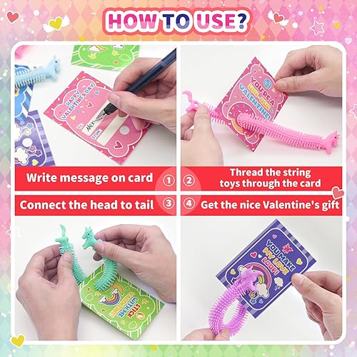 Miniatura 4 de ZIRSENG Paquete de 36 cuerdas elásticas Uni-corn, regalos para el día de San Valentín para niños en el aula con tarjetas únicas de San Valentín para