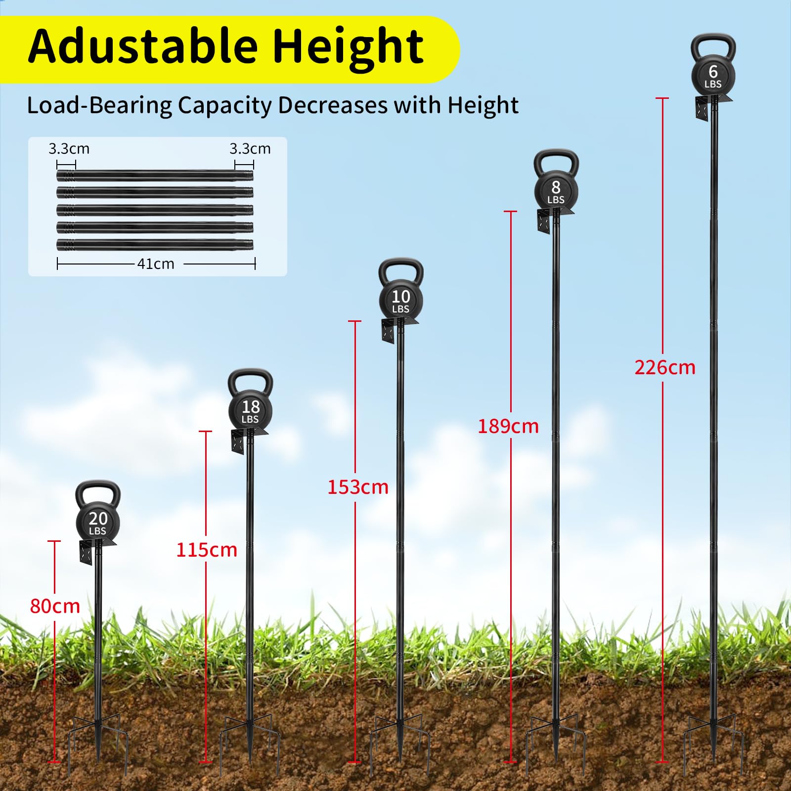 1 Pièce Support réglable pour nichoir, Hauteur ajustable jusqu'à 220 cm Ensemble universel pour jardin avec base à 5 branches pour mangeoires, stations météo, Noir (sans nichoir et vis)