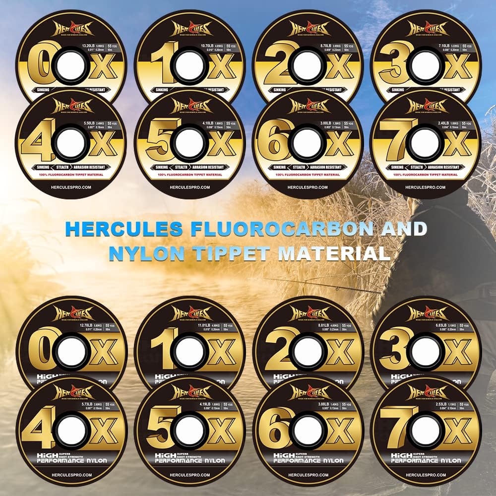 HERCULES Fly Fishing Tippet 3 Pack with Fly Tippet Holder, 55 Yards