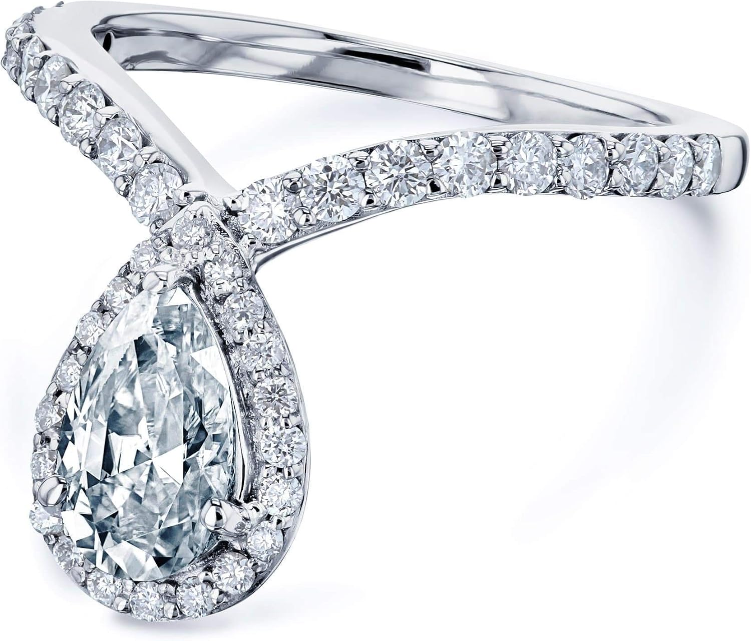 Kobelli Pear Drop Moissanite V-Shape Ring (DEF/VS)