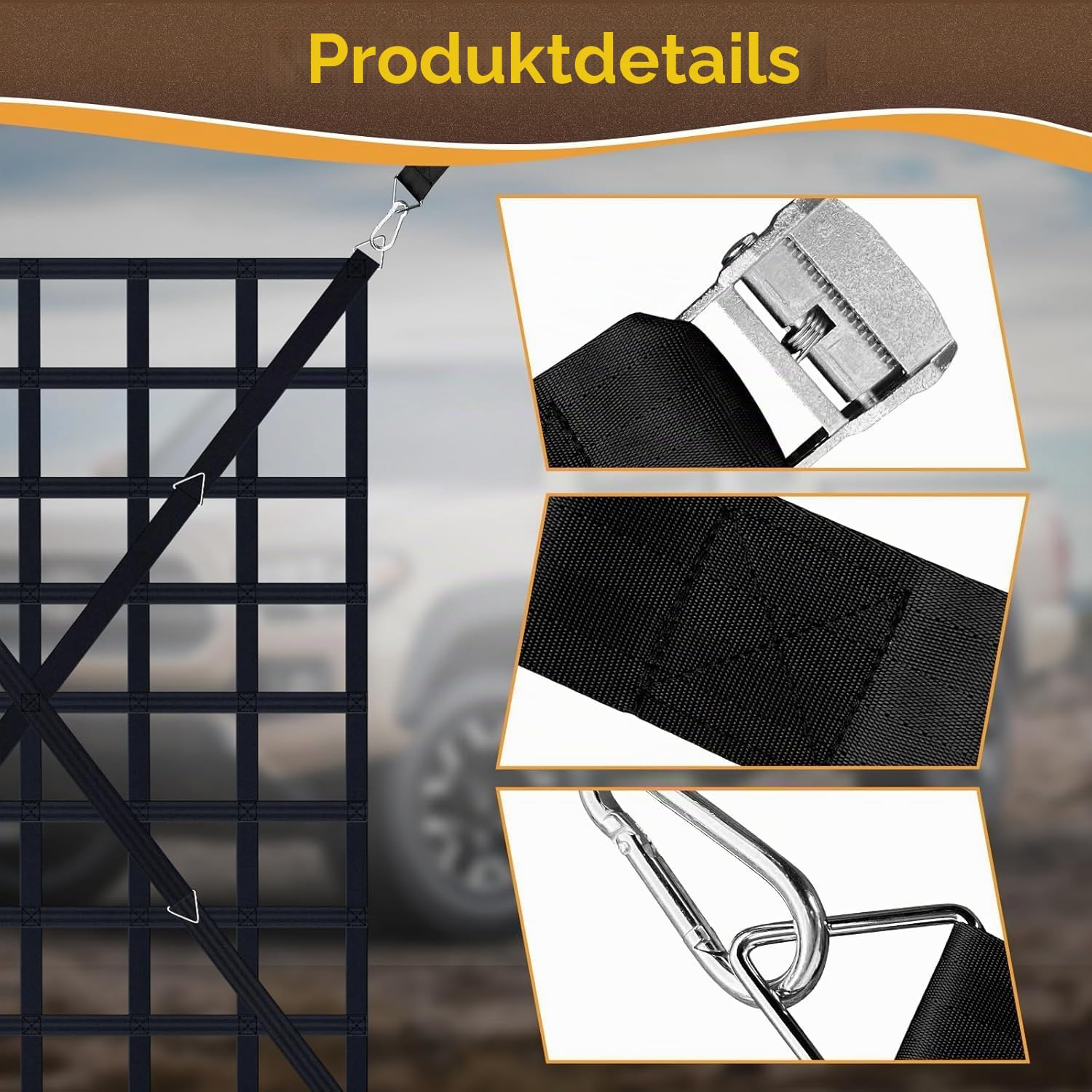 Ladeflächennetz,Netz für Anhänger,Verstellbar Frachtnetz Ladenetz Organizer,Netz Ladungssicherung für SUV Pickup Truck Anhänger,208cm x 127cm