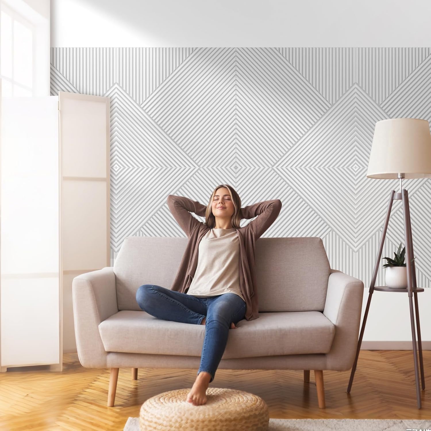 Self-Adhesive Acoustic Panels 6-Pack, Covers 24 Sq Ft - 23.6"x23.6" Sound Proof Wall Panels, White Wood Grain Decor, 25dB Noise Reduction, No Tools DIY for Home Office & Bedroom