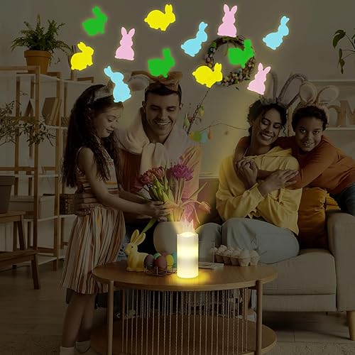 Miniatura 5 de Baquler Velas sin llama de conejo de Pascua, luces de proyector, velas LED de Pascua, funciona con pilas, luz nocturna de primavera con temporizador
