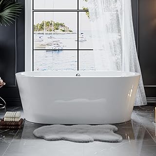 Empava Bathtub, 59" Soaking Tub, Acrylic Free Standing Tub with Center Drain and Overflow,Contemporary Design Bathtubs for Bathroom, cUPC Certified, Glossy White (Pack of 1)