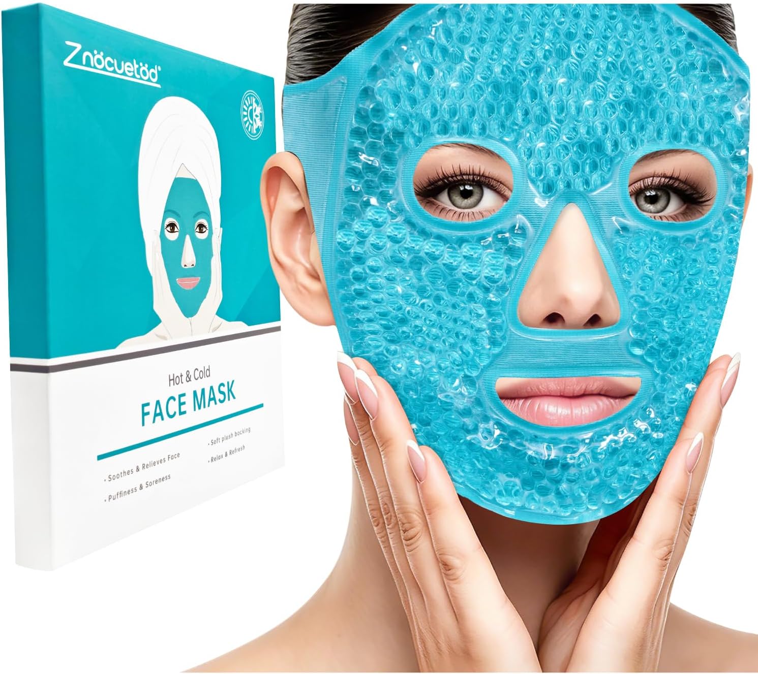 ZNÖCUETÖD Cold Face Eye Mask Ice Pack Reduce Face Puff, Dark Circles, Gel Beads Hot Heat Cold Compress Pack, Face SPA for Woman Sleeping, Pressure, Headaches, Skin Care, Post Laser Care[Blue]